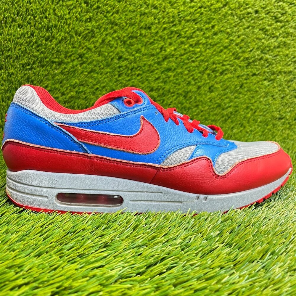 Nike Air Max 1 Mens Size 11.5 Red Blue Gray Walking Leather Shoes Sneakers